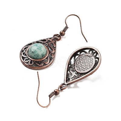 Natural Amazonite Teardrop Dangle Earrings EJEW-B055-02R-22-1