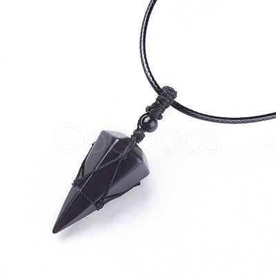 Natural Obsidian Pendants Necklaces NJEW-E140-A03-1