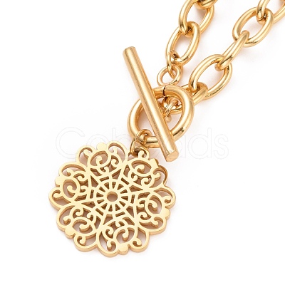 304 Stainless Steel Flower Clasp Pendant Necklace for Women NJEW-G018-08G-1