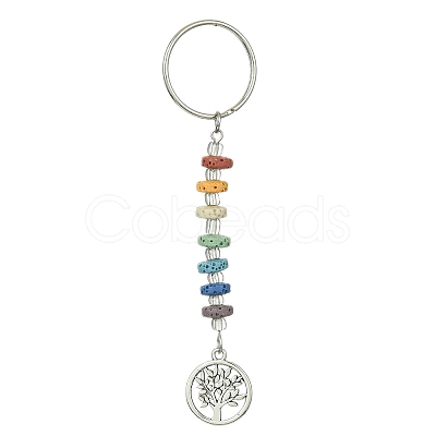 Chakra Natural Lava Rock & Alloy Tree of Life Pendant Keychain KEYC-JKC00644-07-1