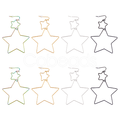 Unicraftale 4 Pairs 4 Colors Interlock Double Open Star Dangle Earrings STAS-UN0034-81-1