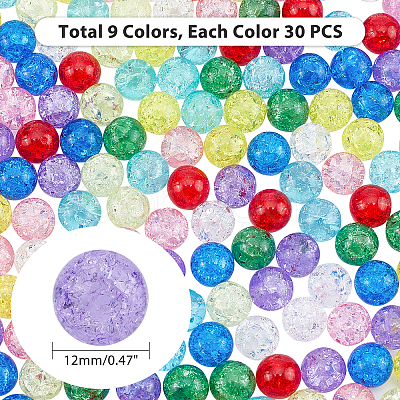 PandaHall Elite 270Pcs 9 Colors Transparent Crackle Glass Round Beads CCG-PH0001-04-1