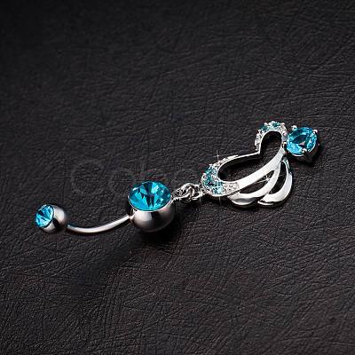 Piercing Jewelry Real Platinum Plated Brass Rhinestone Butterfly Navel Ring Belly Rings AJEW-EE0001-76B-1