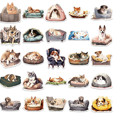 50Pcs Sleepy Dog Cat PVC Waterproof Self-Adhesive Stickers PW-WG75497-01-1