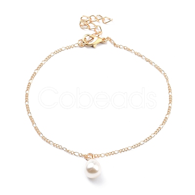 4Pcs 4 Style Alloy Chain Anklets Set with Heart Flat Round and Resin Pearl Charm SJEW-D009-04KCG-1