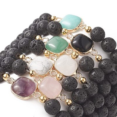 7Pcs 7 Sytle Natural Mixed Gemstone Square & Round Beaded Stretch Bracelets Set for Women BJEW-JB09939-1