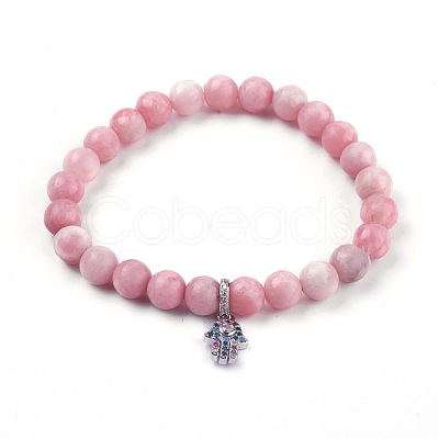 Natural Pink Opal Charm Bracelets BJEW-L647-05-1