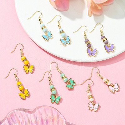 Alloy Enamel Butterfly Dangle Earrings EJEW-JE05397-1