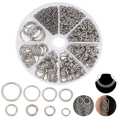 ARRICRAFT 1212pcs 8 Styles 304 Stainless Steel Jump Rings STAS-AR0002-08-1