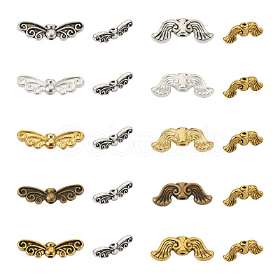 1 Box 200Pcs 10 Styles Wing/Butterfly Tibetan Style Alloy Beads TIBEB-TA0001-25-1