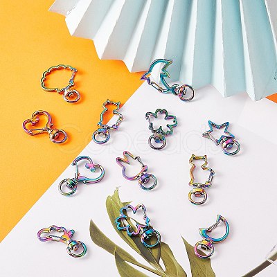 20Pcs 10 Styles Rainbow Color Vacuum Plated Alloy Keychain Clasps JX114A-1