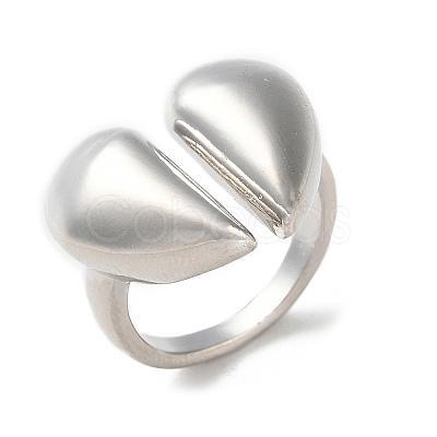 Rack Plating Heart Brass Open Cuff Ring for Women RJEW-A037-01P-1