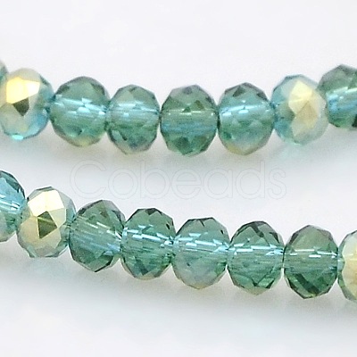 Half Rainbow Plated Faceted Rondelle Glass Beads Strands GLAA-A024B-HR13-1