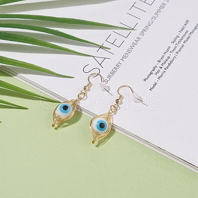 Round Lampwork Evil Eye Braided Dangle Earrings EJEW-JE04898-01-1