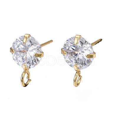 Brass Micro Clear Cubic Zirconia Stud Earring Findings X-KK-R132-065G-NF-1