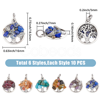 HOBBIESAY 10 Sets 6 Styles Natural & Synthetic Mixed Stone Chip Pendants G-HY0001-35-1