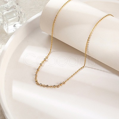 Cubic Zirconia Column Pendant Necklace with Brass Cable Chains UU3534-1-1