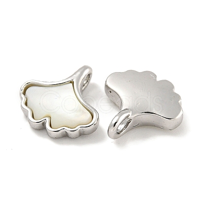 Natural Shell & Brass Gingko Leaf Charms KK-P275-06P-1