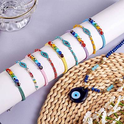 10Pcs 10 Style Evil Eye Braided Bead Bracelets & Pendant Necklace Sets SJEW-SZ0001-014-1