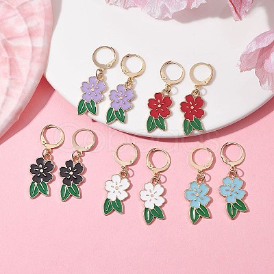 5 Pair 5 Color Alloy Enamel Dangle Leverback Earrings EJEW-JE05523-1