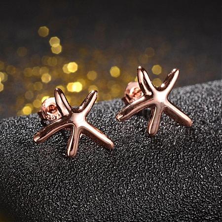 Real Rose Gold Plated Fashion Eco-Friendly Alloy Starfish Ear Studs EJEW-AA00084-RG-1
