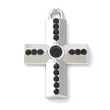 Rack Plating Alloy with Black Rhinestone Pendants FIND-Z051-04P-01-1