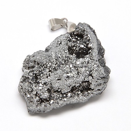 Electroplate Gemstone Natural Geode Agate Pendants G-J259-04-1