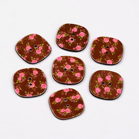 2-Hole Square with Rose Pattern Acrylic Buttons BUTT-F055-08F-1