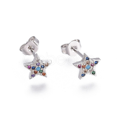 Brass Micro Pave Cubic Zirconia Stud Earrings EJEW-F201-05P-1