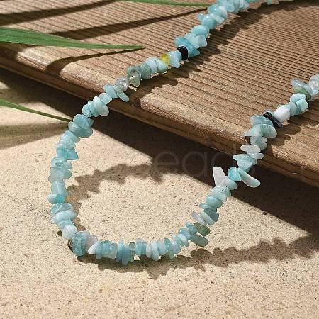 Natural Flower Amazonite Chip Beaded Necklaces for Men Women NJEW-G159-01L-1