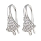 Brass Micro Pave Cubic Zirconia Earring Hooks, Fan, Platinum, 17x7.5x8mm, Hole: 1mm