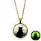 Luminous Glow in the Dark Alloy Pendant Necklaces, Cat Glass Necklace, Antique Bronze, 17.72 inch(45cm)