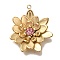 Ion Plating(IP) 304 Stainless Steel Rhinestone Pendants, Flower, Real 18K Gold Plated, Light Padparadscha, 26x23x4.5mm, Hole: 1.5mm