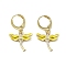 Dragonfly Real 18K Gold Plated Brass Dangle Leverback Earrings, with Enamel and Cubic Zirconia, Yellow, 30x17.5mm