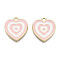 Rack Plating Light Gold Alloy Enamel Pendants, Cadmium Free & Lead Free, Heart, Pink, 21.5x18.5x1.5mm, Hole: 2mm