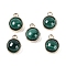 Natural Malachite Pendants, with GoldenTone Rack Plating Brass, Flat Round, 9.8x7.5x4.3mm, Hole: 1.2mm