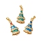 Brass Micro Pave Cubic Zirconia Pendants, with Synthetic Opal, Long-Lasting Plated, Lead Free & Cadmium Free, Real 18K Gold Plated, Christmas Tree, Mixed Color, 23.5x12x5mm, Hole: 2x4mm