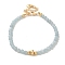 4mm Round Natural Aquamarine Beaded Bracelets, Flower Brass Bracelets for Women, Real 14K Gold Plated, 7-3/8 inch(18.7cm)