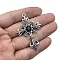 Alloy Rhinestone Pendants, Cross, Antique Silver, 55x38mm