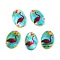 Natural Freshwater Shell Double Face Printed Oval Charms, Swan, 14.5x10x2.3mm, Hole: 1.6mm