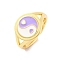 Round with Yin-yang Brass Enamel Open Cuff Rings for Women, Lead Free & Cadmium Free, Lilac, 13mm, Adjustable