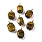 Natural Tiger Eye Pendants, Faceted Oval Charms with Rack Plating Brass Loops, Real 18K Gold Plated, Long-Lasting Plated, 27~28x15~15.5x10~11mm, Hole: 3mm