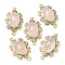 Natural Rose Quartz Faceted Oval Connector Charms, Rack Plating Brass Micro Pave Clear Cubic Zirconia Flower Links, Golden, 25.5x16x7mm, Hole: 1.2mm