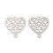 Long-Lasting Plated Brass Links Connector Charms, Hollow Heart, Platinum, 19.5x19x0.3mm, Hole: 1.2mm