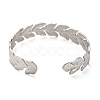 304 Stainless Steel Leaf Cuff Bangles BJEW-G694-08P-3