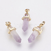 Brass Natural Amethyst Double Terminated Pointed Pendants KK-G343-11L-06G-1