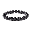 Natural Obsidian & Lava Rock Round Beads Stretch Bracelets Set BJEW-JB06982-04-4