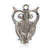 Halloween  Owl Antique Silver Plated Alloy Rhinestone Pendants ALRI-J182-21AS-2
