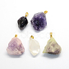 Dyed Natural Crystal Pendants with Golden Tone Brass Findings G-R275-23-1