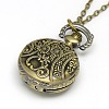 Halloween Jewelry Gifts Alloy Flat Round with Owl Pendant Necklace Quartz Pocket Watch X-WACH-N011-40-4